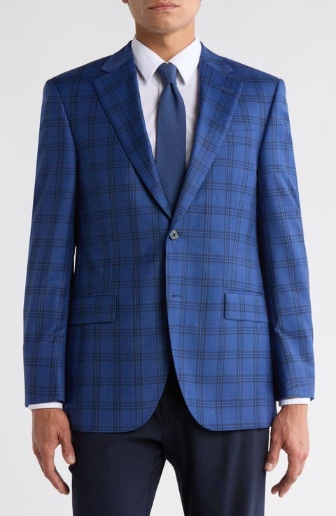 Blue Plaid Notch Lapel Wool Sport Coat
