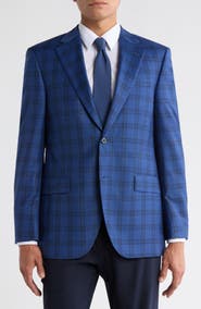 Peter Millar Blue Plaid Notch Lapel Wool Sport Coat