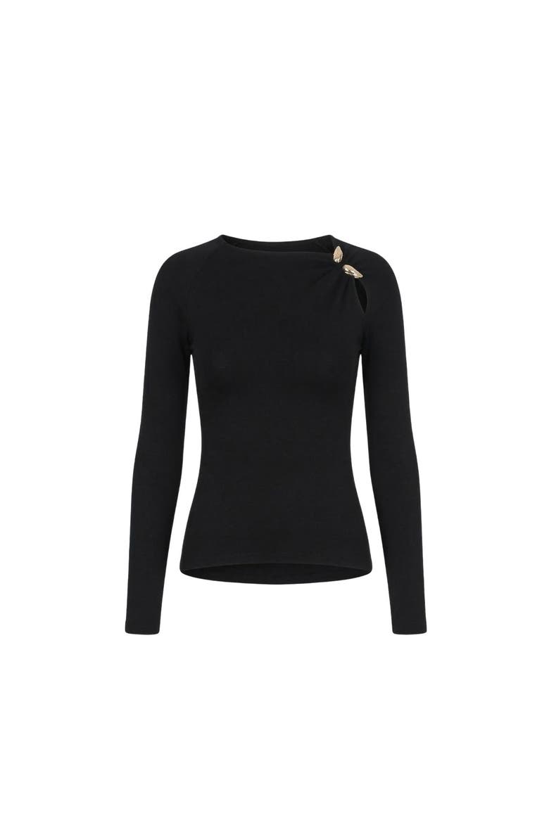 Cielo Gold Detail Cutout Long Sleeve Stretch Top, Alternate, color, Black