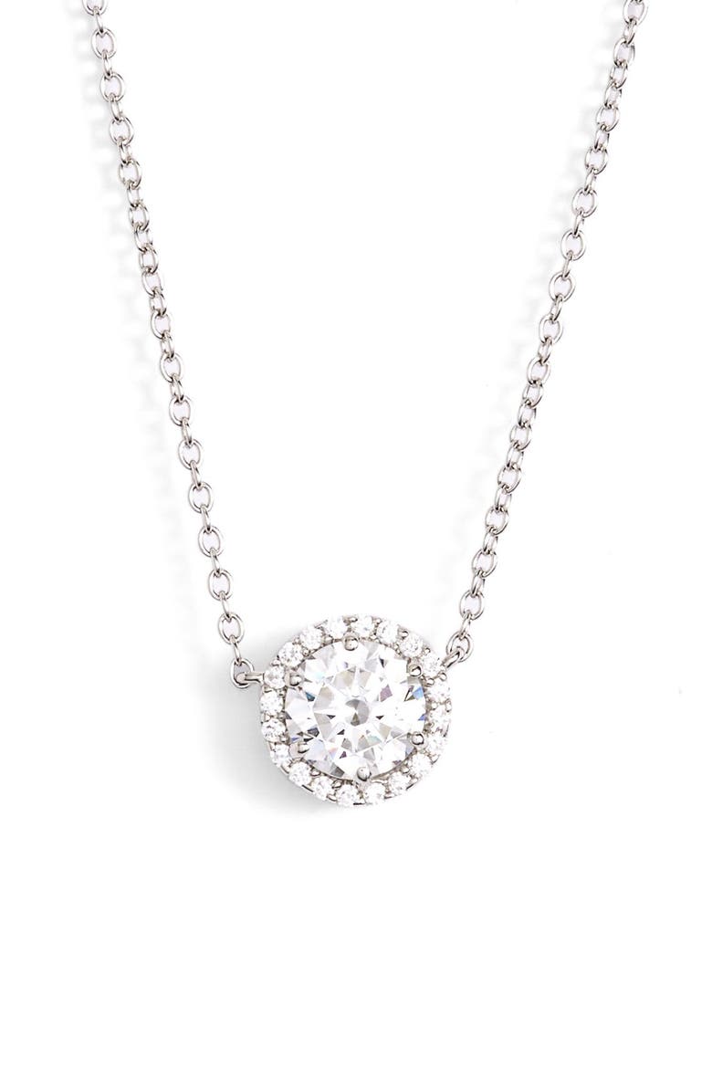 'Lassaire' Halo Pendant Necklace, Main, color, SILVER/ CLEAR