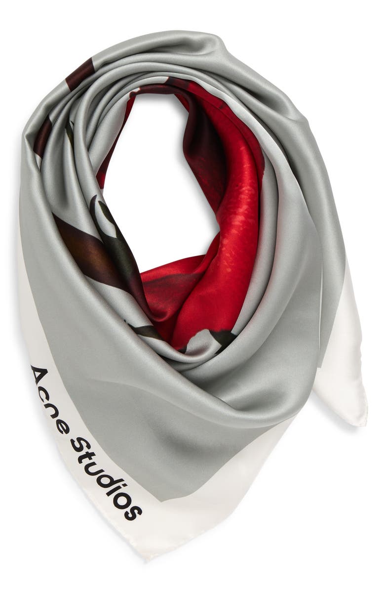 Acne Studios Vasco Rose Midsummer Silk Square Scarf, Alternate, color, White Red