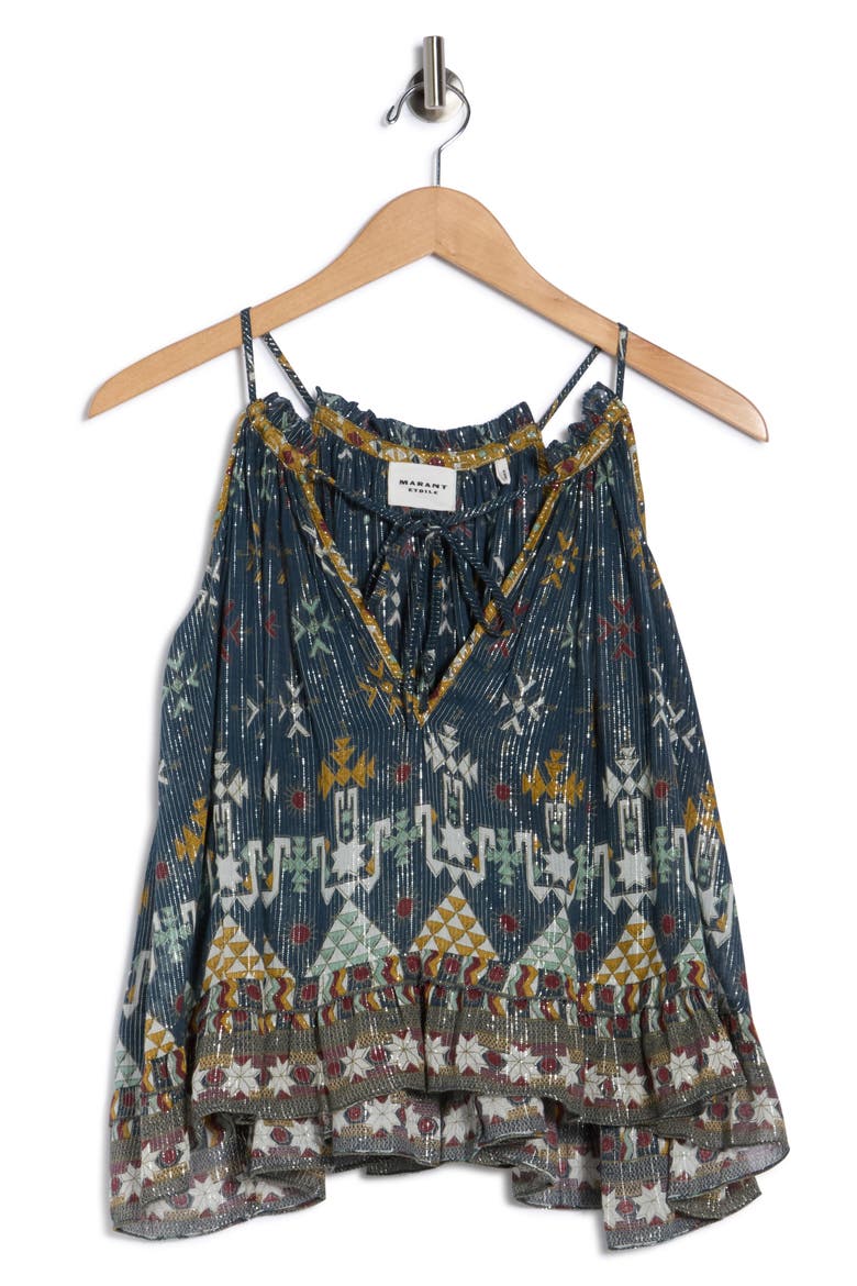Fabino Metallic Cotton Blend Top, Alternate, color, TEAL