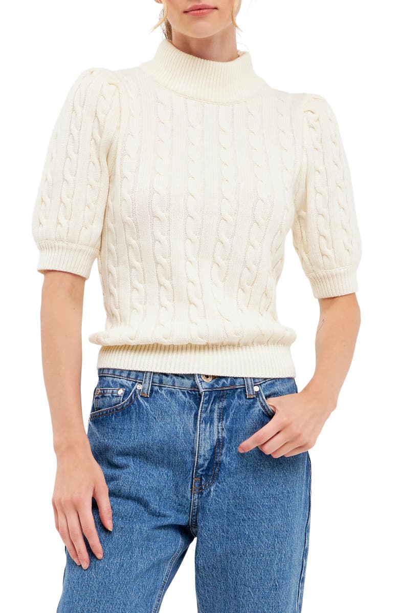 English Factory Puff Sleeve Cable Knit Sweater, Main, color, 