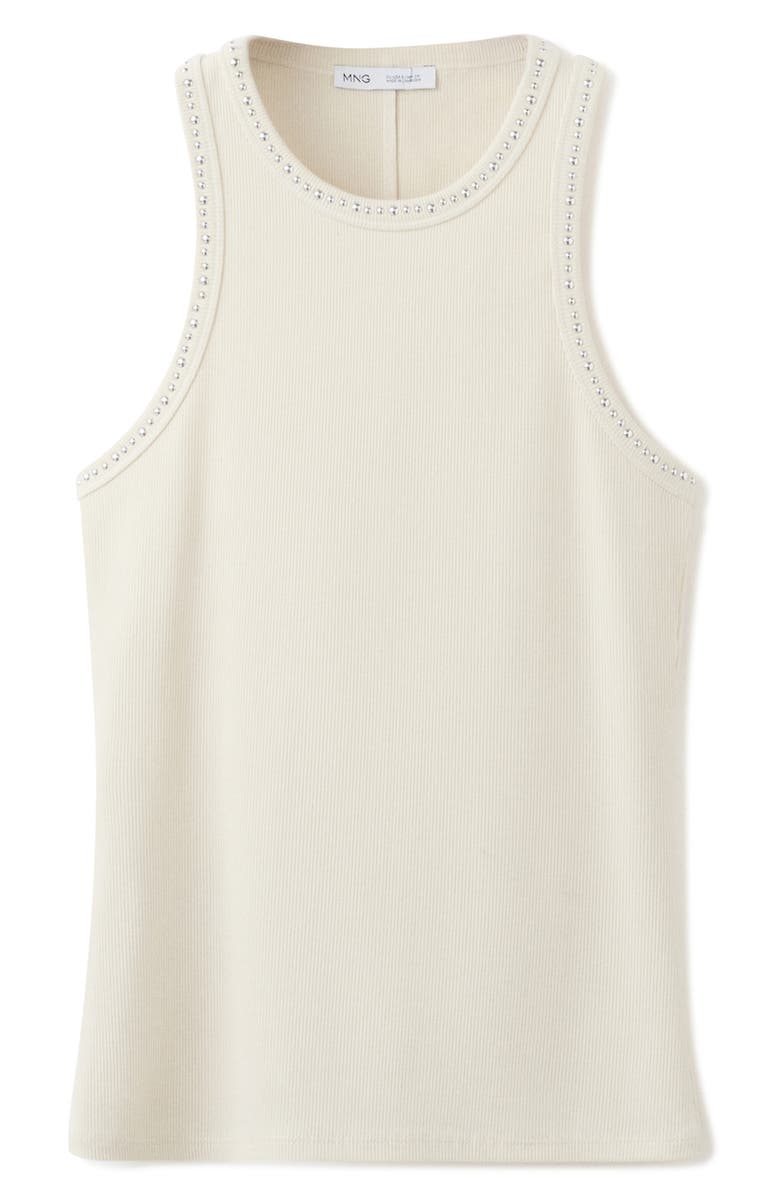 MANGO Stud Trim Crewneck Rib Tank, Alternate, color, Off White