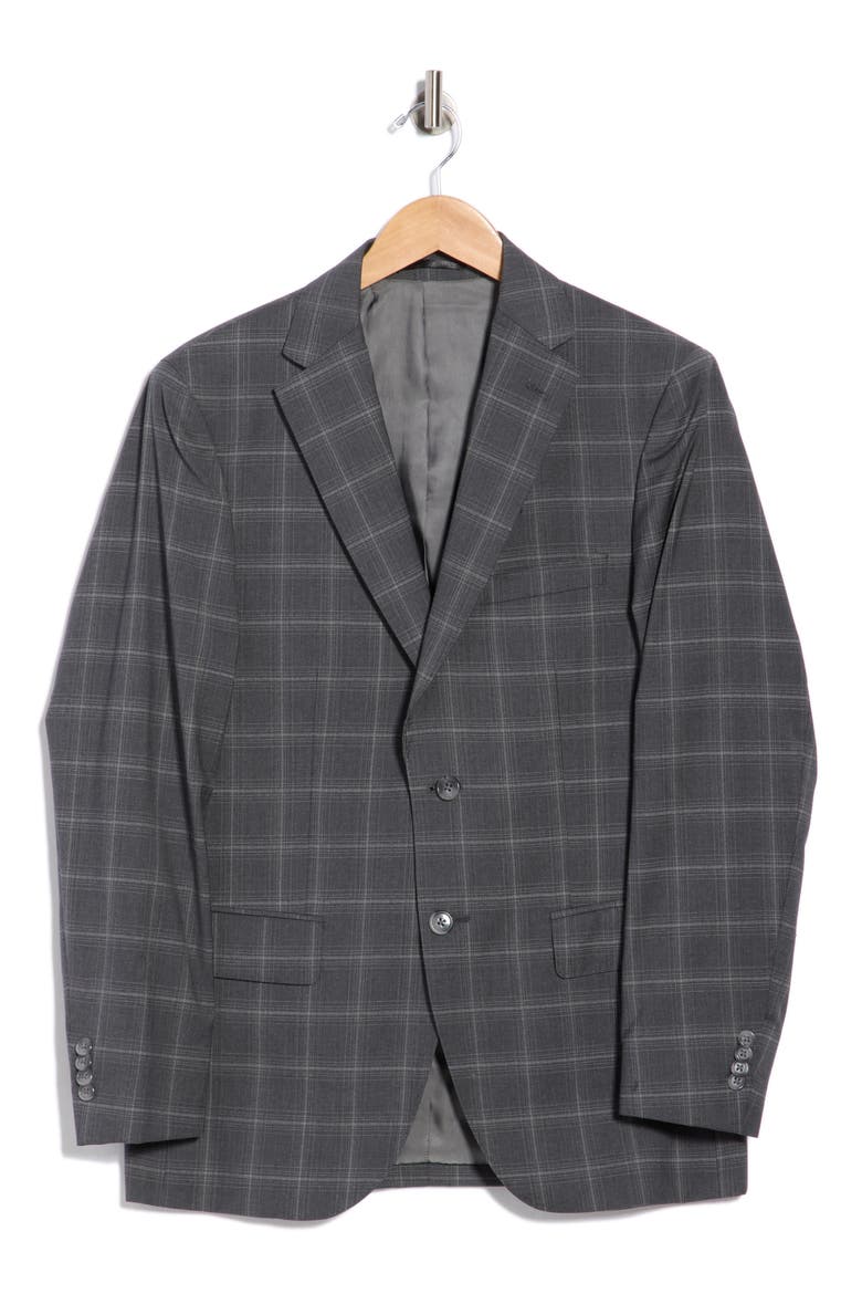 Slim Fit Plaid Stretch Knit Sport Coat, Alternate, color, BLACK