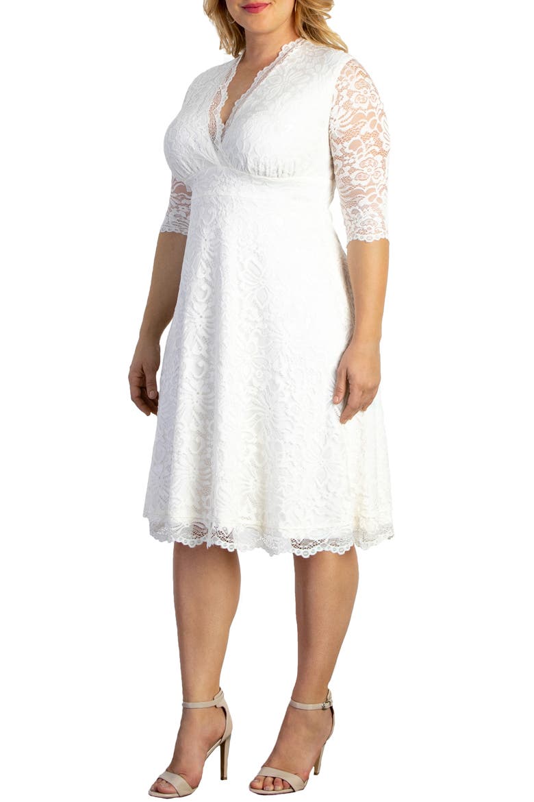 Bella Lace Fit & Flare Dress, Alternate, color, IVORY