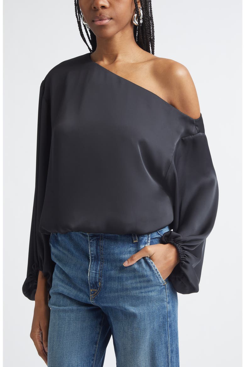 Marley One Shoulder Long Sleeve Shirt, Alternate, color, BLACK