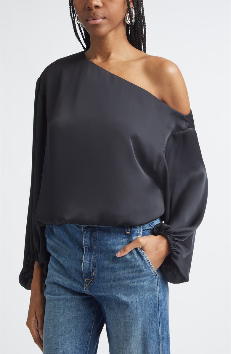 Ramy Brook Marley One Shoulder Long Sleeve Shirt, Alternate, color, Black