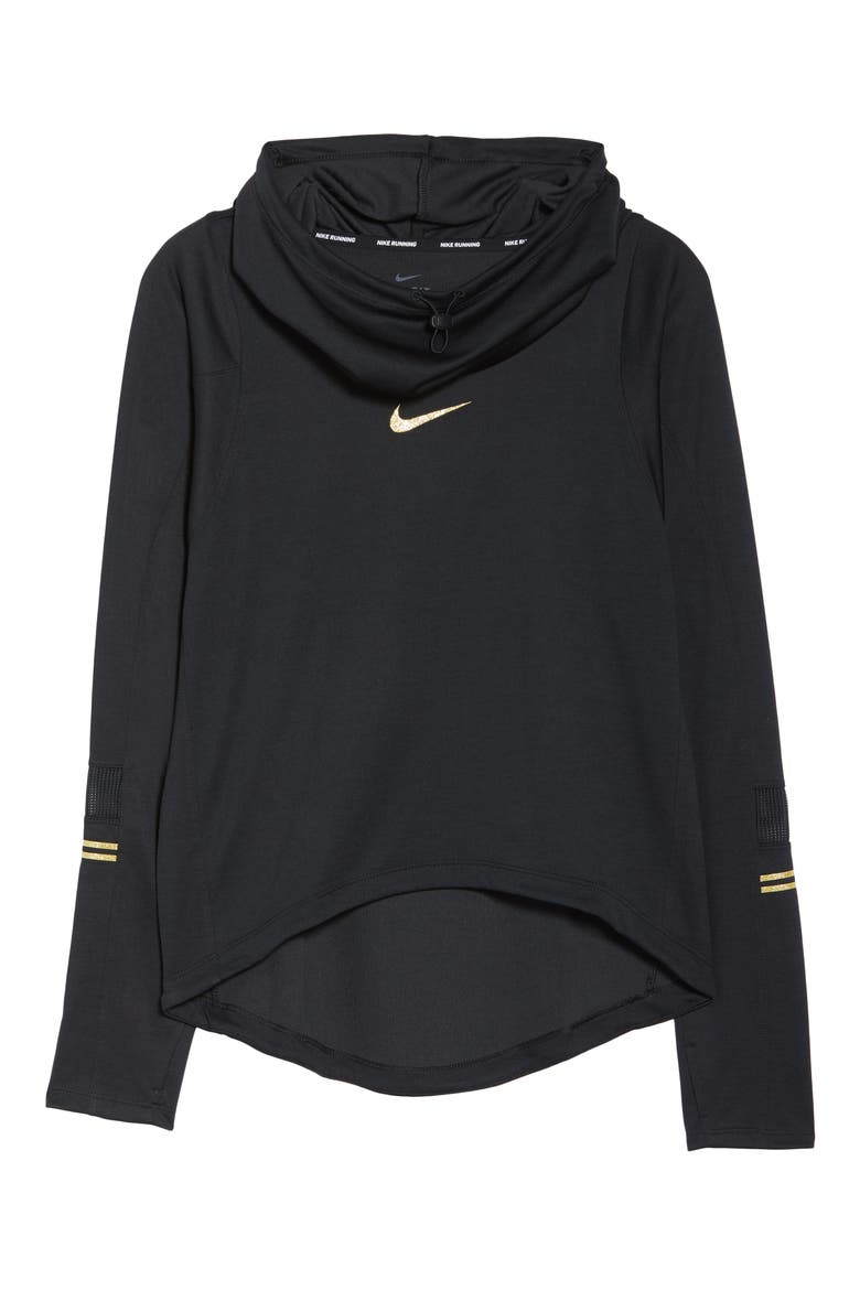 Glam Midlayer Funnel Neck Hoodie, Alternate, color, BLACK/ METALLIC GOLD
