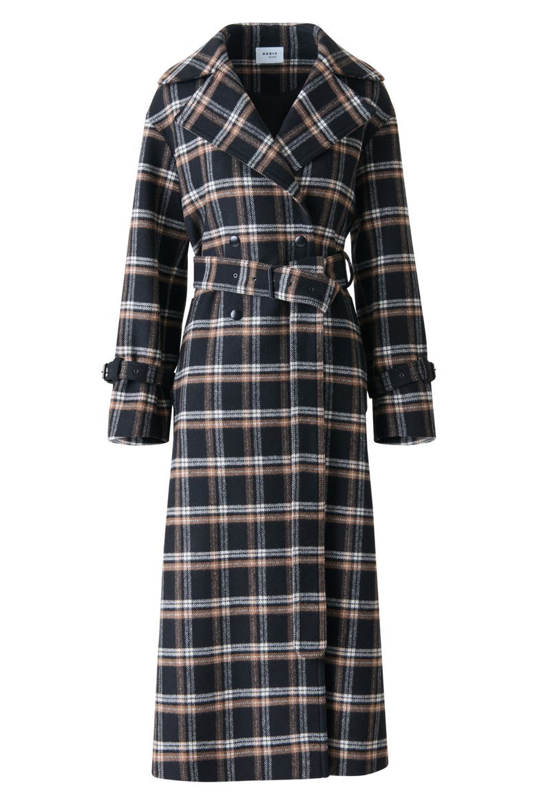 Plaid Double Face Wool Blend Trench Coat, Alternate, color, BLACK-CAMEL-CREAM