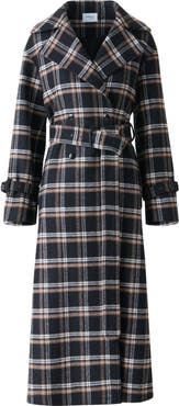 Akris punto Plaid Double Face Wool Blend Trench Coat