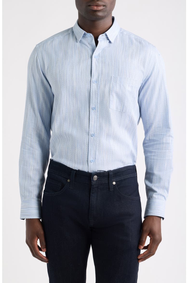 Collin Jacquard Cotton Button-Up Shirt, Main, color, LT. BLUE