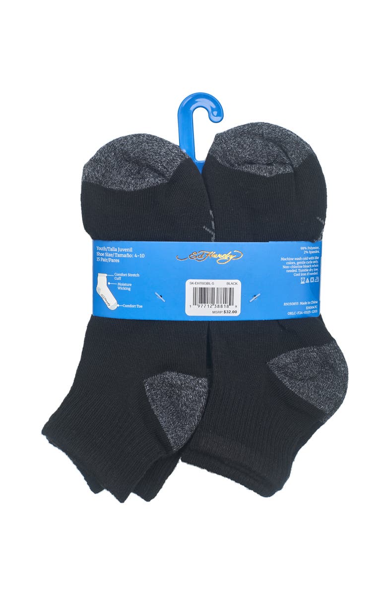Ed Hardy Boys Basic Flat Quarter Sock 15-Pack, Alternate, color, Black
