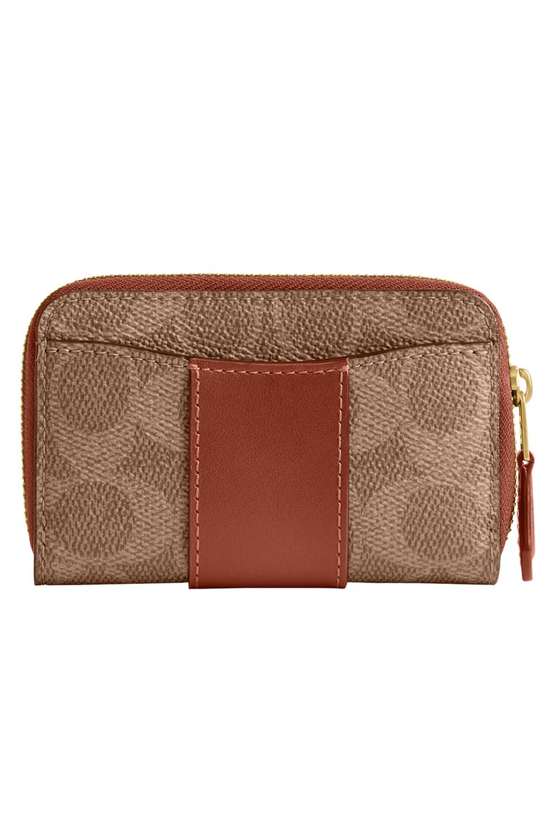Small Essential Coated Canvas & Leather Zip Around Card Holder, Alternate, color, TAN CARAMEL