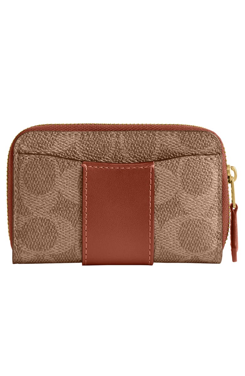 COACH Small Essential Coated Canvas & Leather Zip Around Card Holder, Alternate, color, Tan Caramel