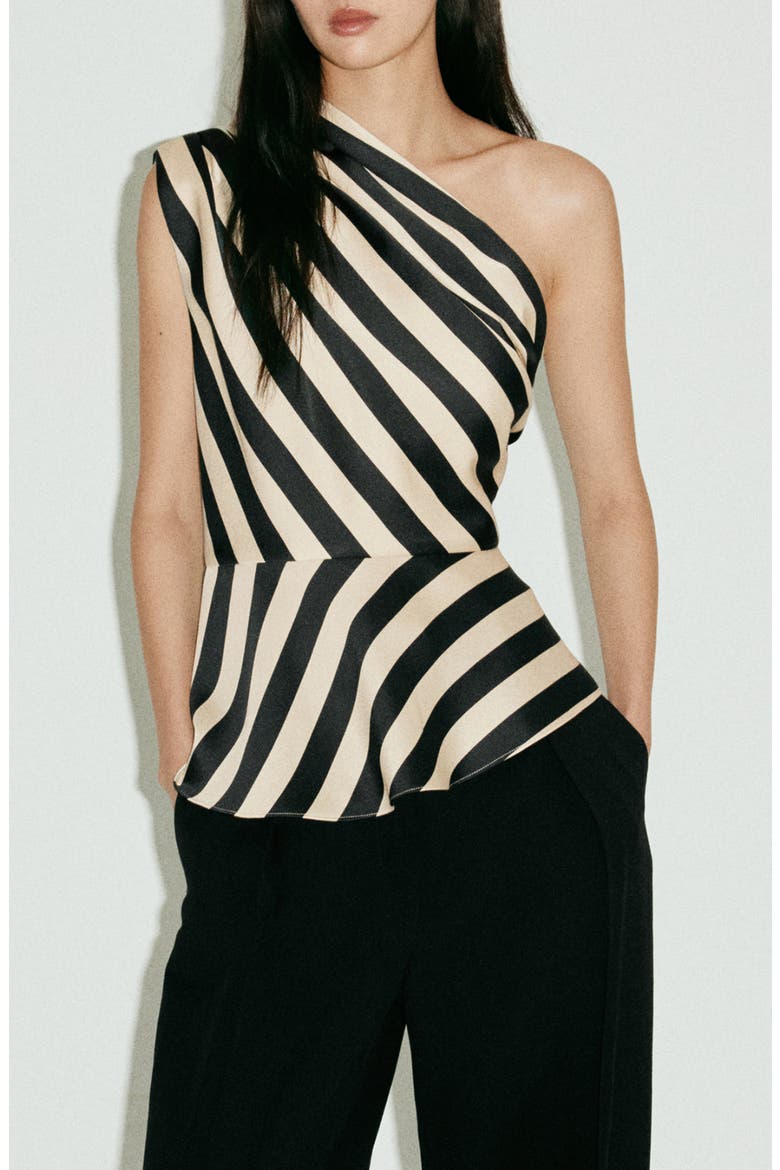 Stripe One-Shoulder Top, Main, color, ECRU