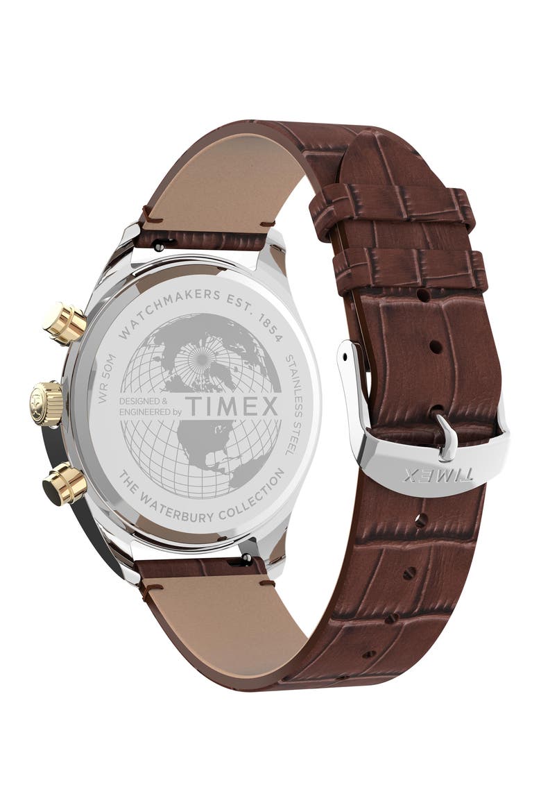 Waterbury Chronograph Leather Strap Watch, 42mm, Alternate, color, BROWN/ CREAM/ SILVER