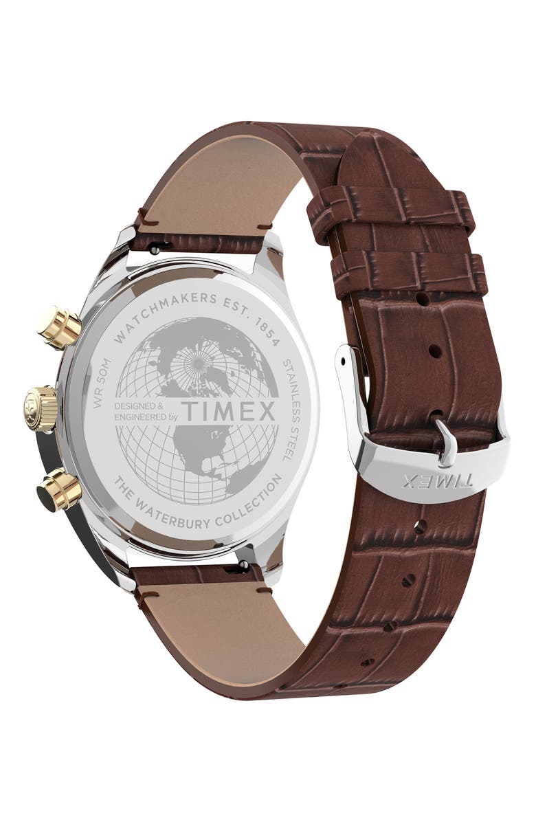Timex<sup>®</sup> Waterbury Chronograph Leather Strap Watch, 42mm, Alternate, color, 