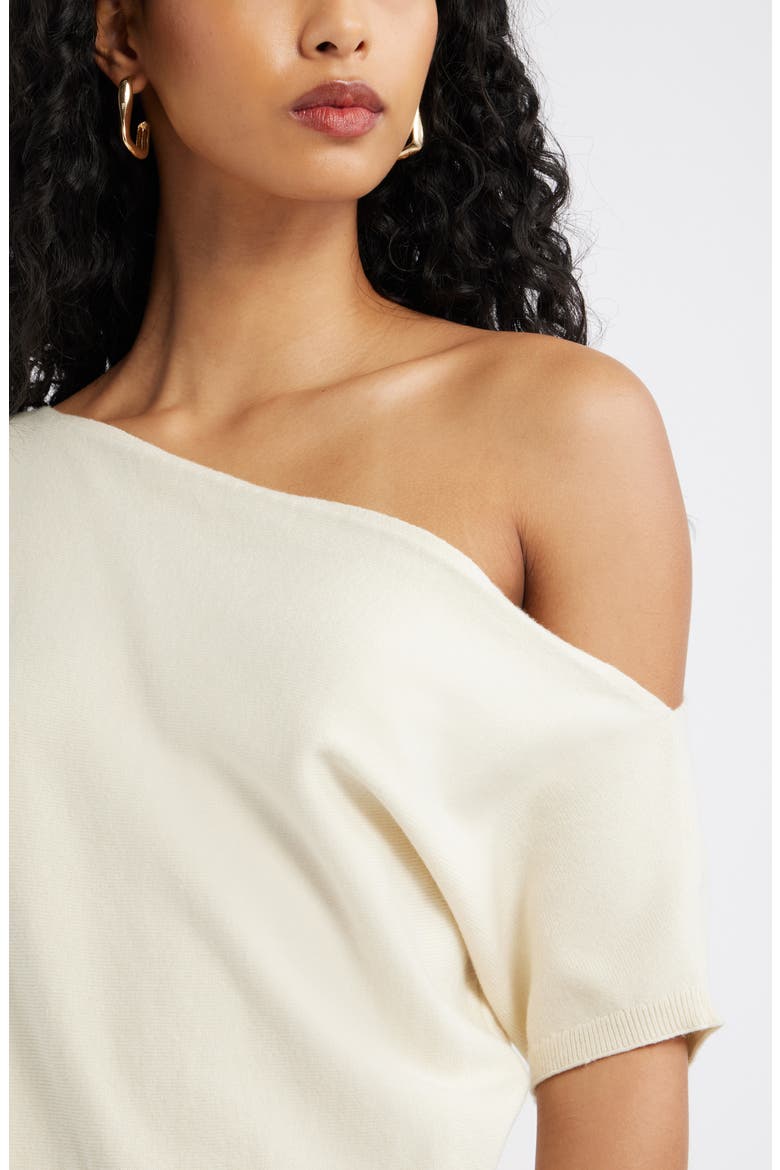 One-Shoulder Short Sleeve Sweater, Alternate, color, IVORY DOVE