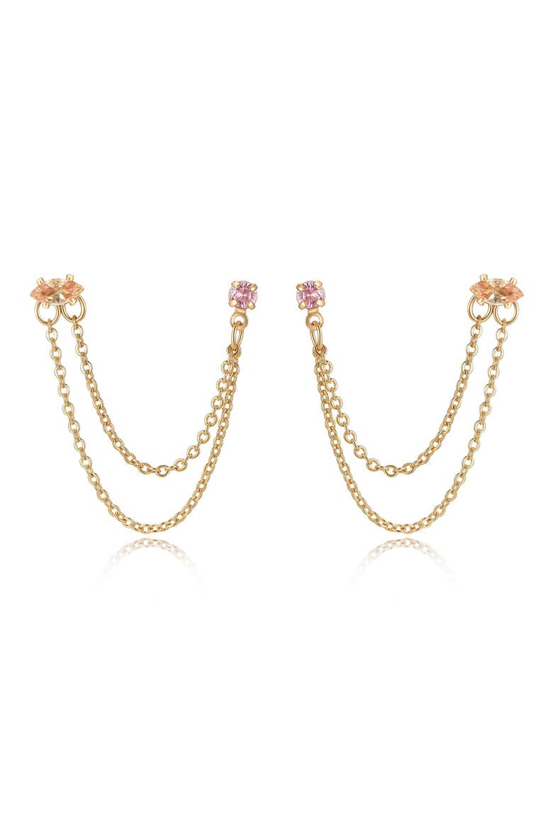 Double Piercing Chain Drop Earrings, Alternate, color, PINK