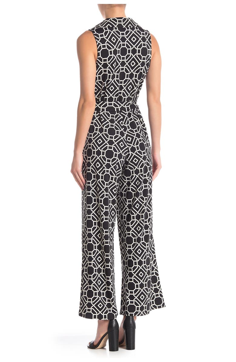 Nina Leonard Sleeveless Faux Wrap Jumpsuit, Alternate, color, Black/ White