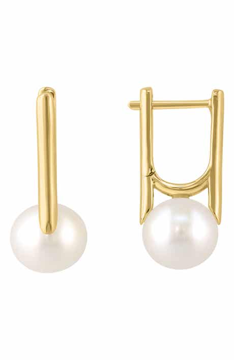 Imitation Pearl Huggie Hoop Earrings