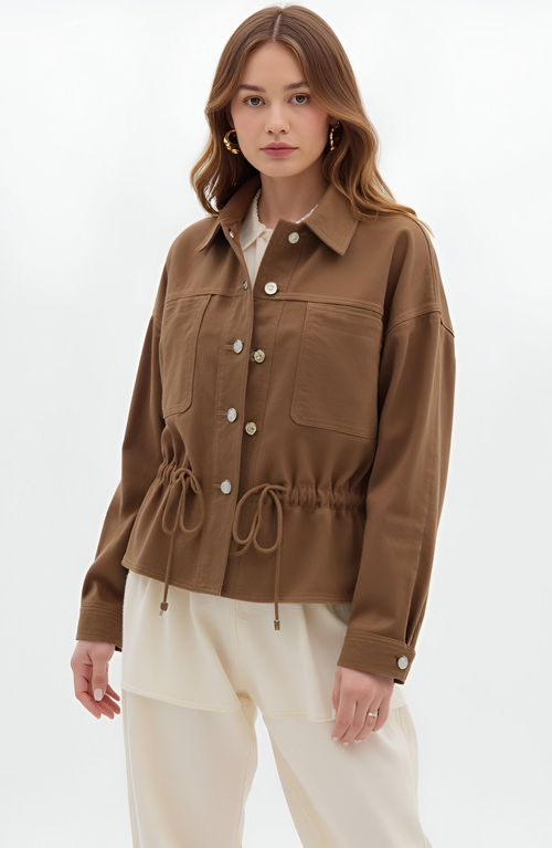 Modenaire Button-up Utility Jacket With Pockets In Brown