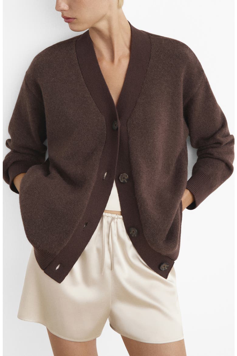 Contrast Detail Cardigan, Main, color, CHOCOLATE