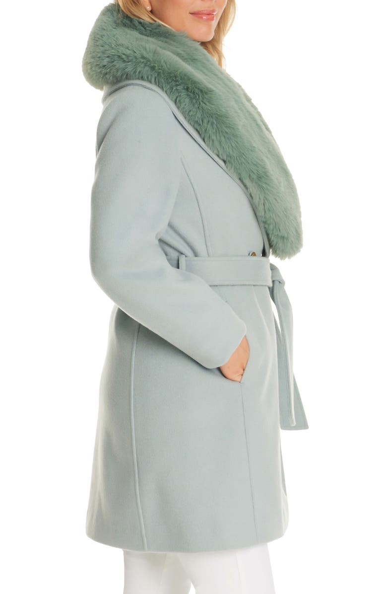 Vince Camuto Double Breasted Coat with Removable Faux Fur Collar, Alternate, color, Mint