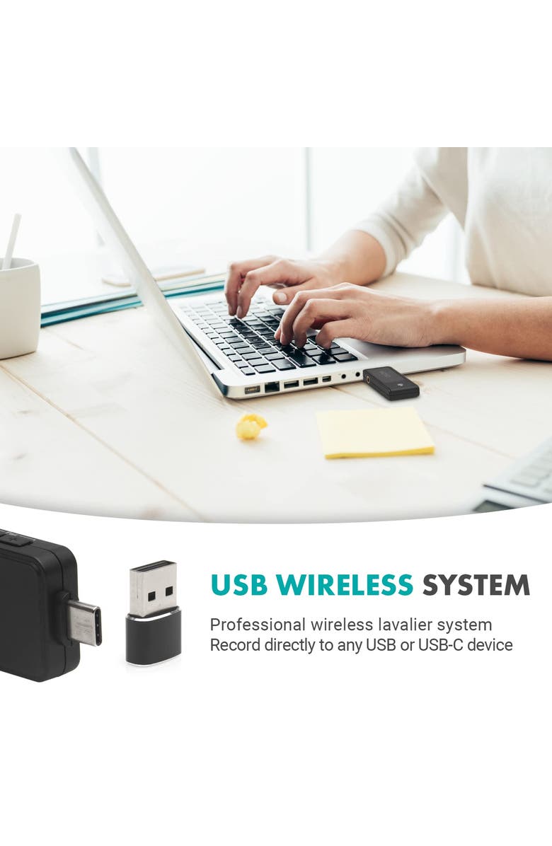 MOVO WMX-1-UL Wireless USB and USB-C Lavalier Microphone System for Computers, Alternate, color, Black
