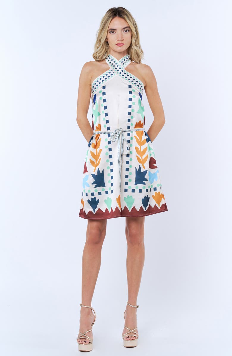 CIEBON Lio Sleeveless Tie Waist Dress, Alternate, color, White Multi