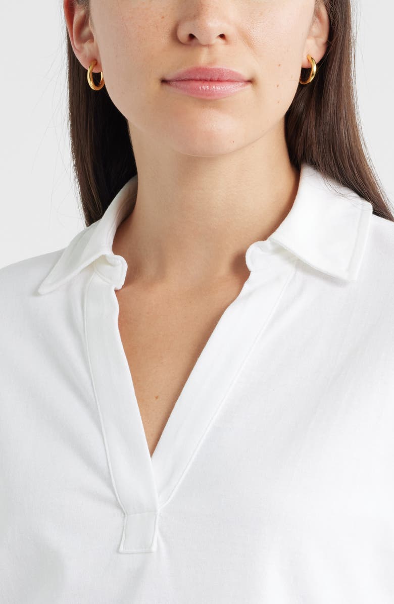 Caslon<sup>®</sup> Long Sleeve Knit Johnny Collar Top, Alternate, color, White