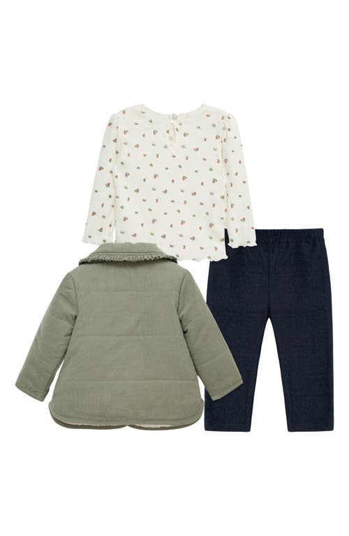 Little Me Corduroy Jacket, T-shirt & Leggings Set In Gray