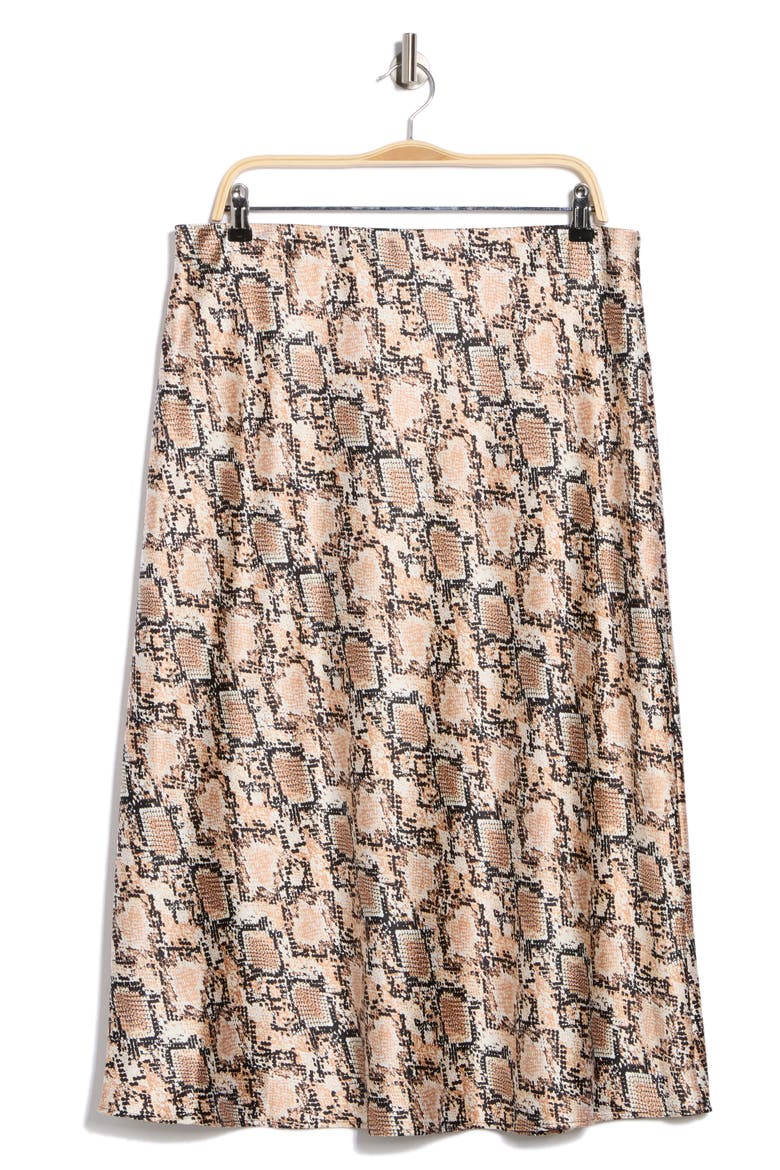 Snake Print Satin Midi Skirt, Alternate, color, TAUPE