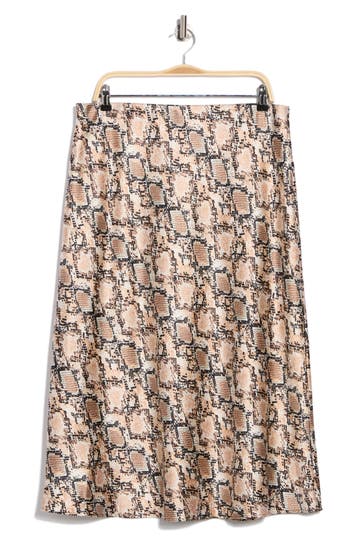 Renee C Snake Print Satin Midi Skirt In Brown