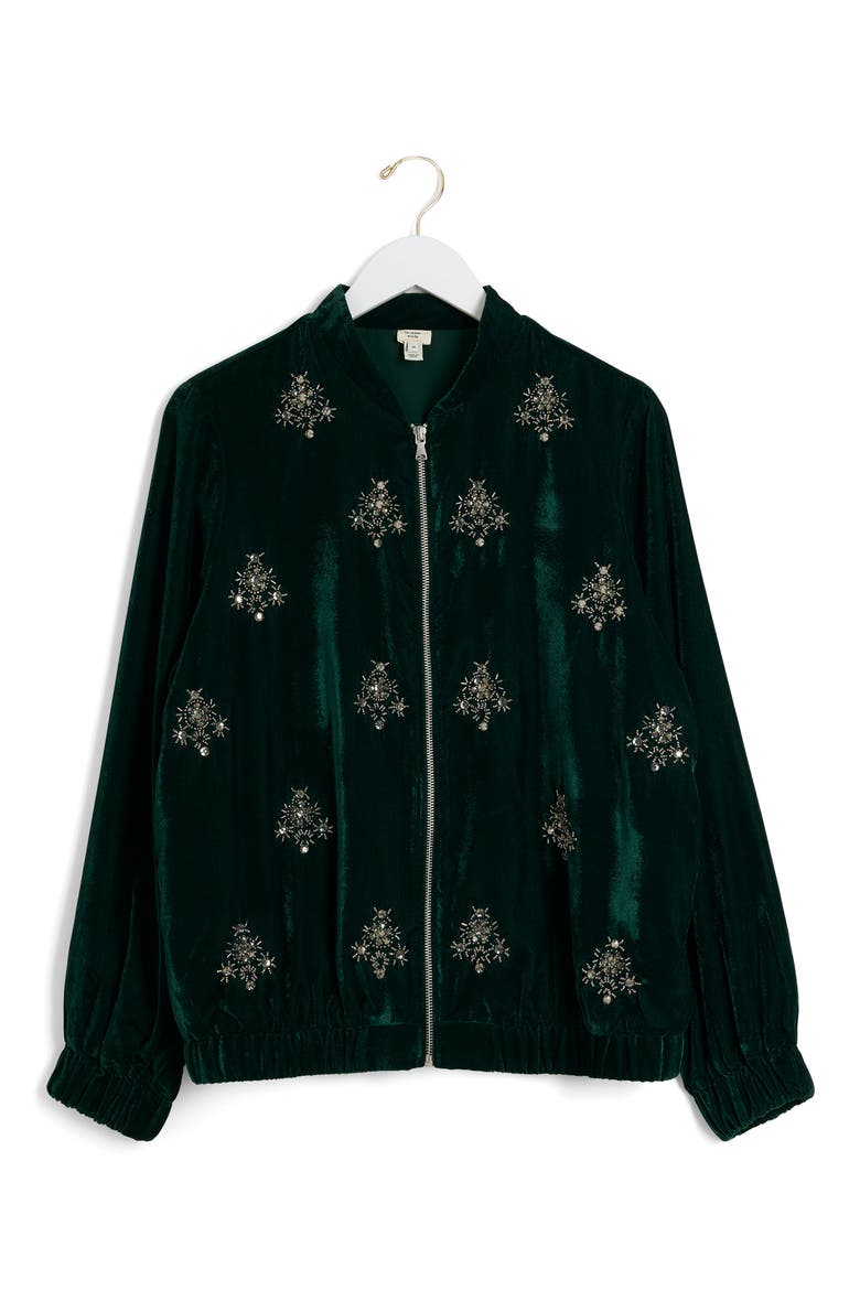 Embellished Velvet Bomber Jacket, Alternate, color, GREEN