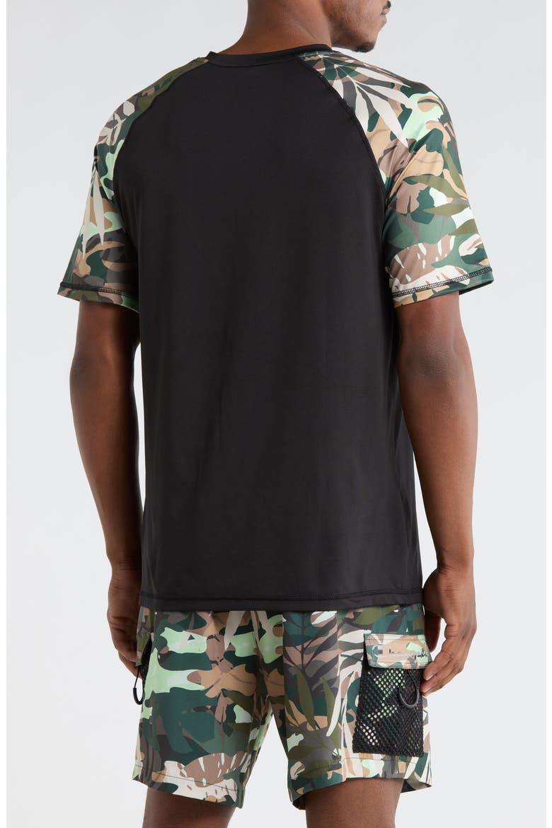Printed Short Sleeve Rashguard Top, Alternate, color, BLACK