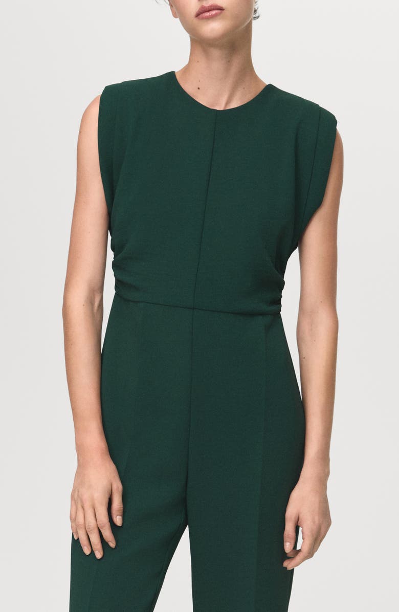 MANGO Ruched Sleeveless Wide Leg Jumpsuit, Main, color, Green