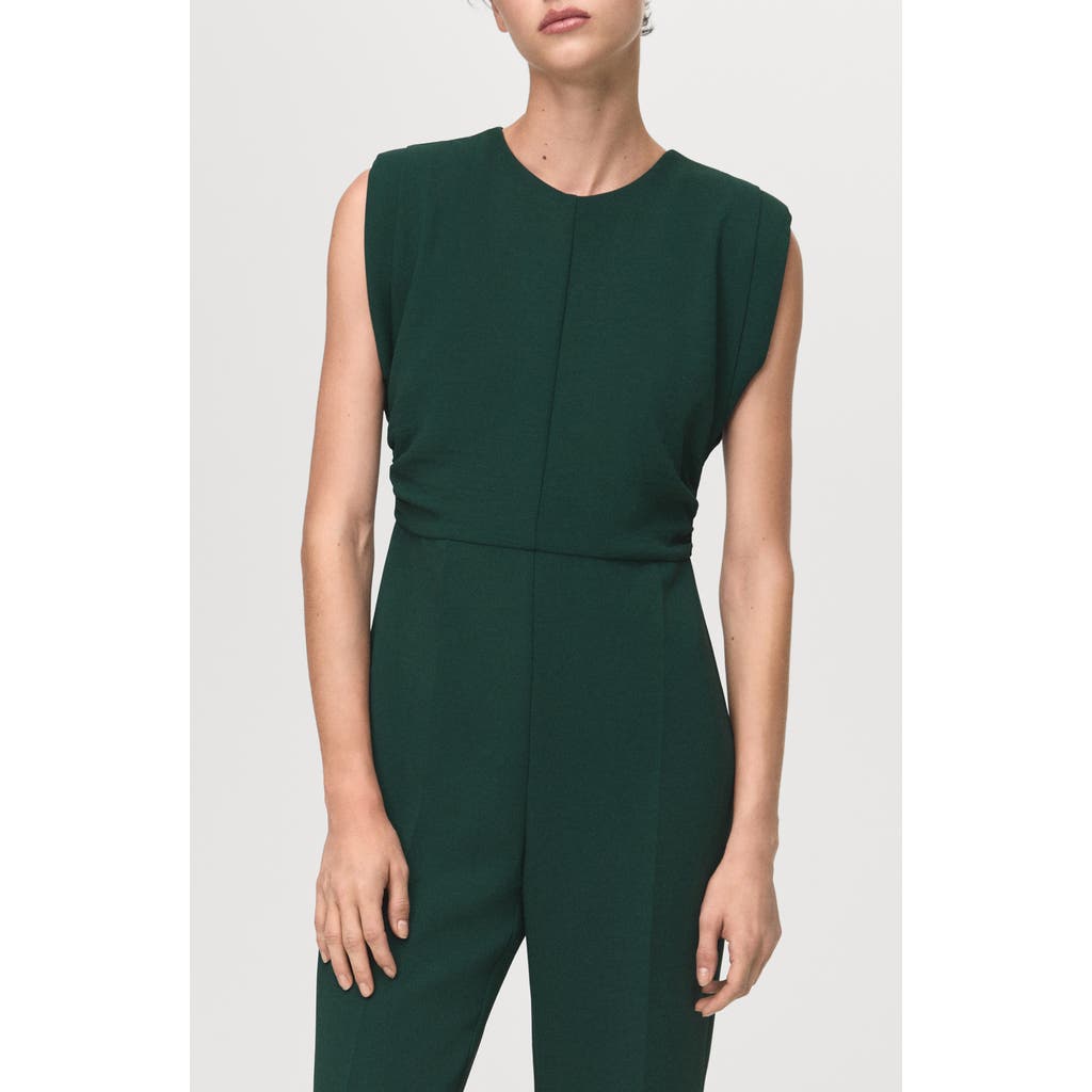 Mango Ruched Sleeveless Wide Leg Jumpsuit In Green