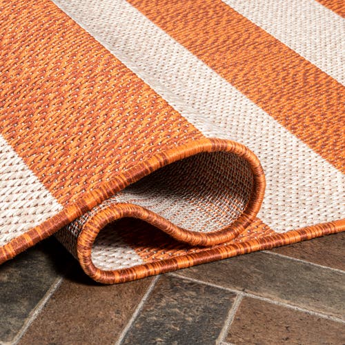 Jonathan Y Negril Two-tone Wide Stripe Indoor/outdoor Area Rug In Orange/beige