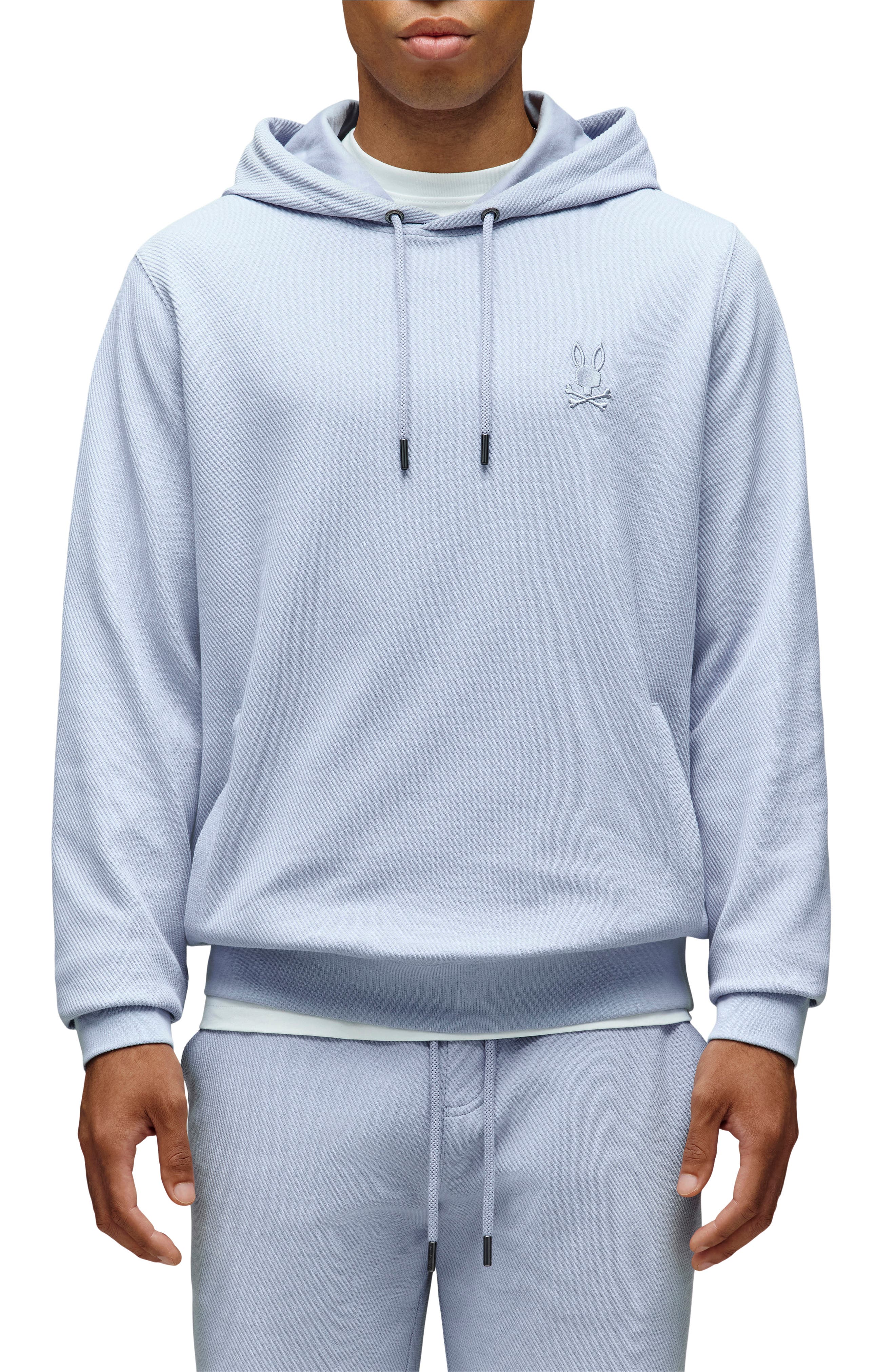 Psycho Bunny Kai Twill Texture Cotton Blend Hoodie in Zen Blue 