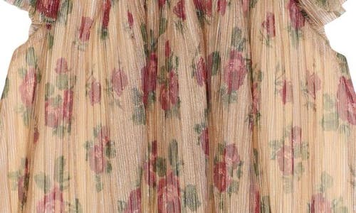 Zunie Kids' Floral Metallic Flutter Sleeve Dress In Neutral