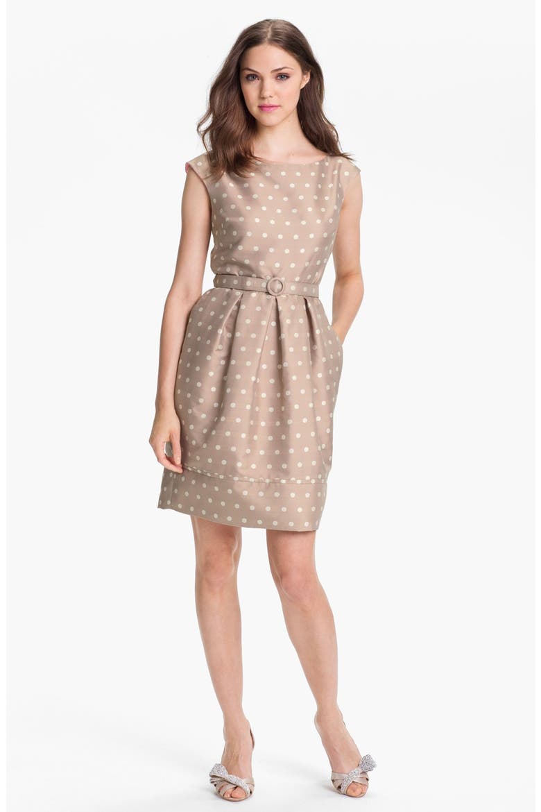 Polka Dot Satin Tulip Dress, Main, color, TAUPE DOT