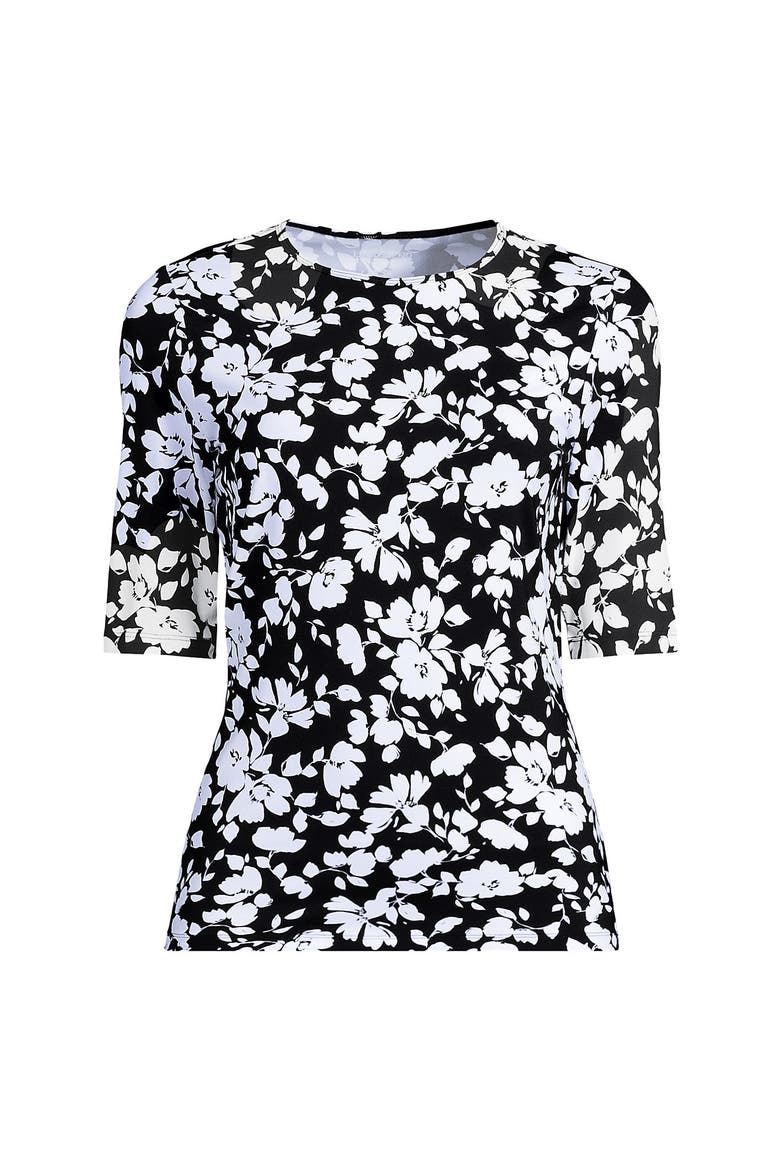 SunShade UPF 50 Elbow Sleeve Rash Guard Swim Tee, Alternate, color, Black Blossom Floral