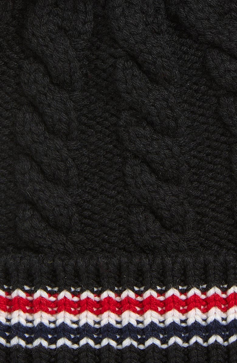 Thom Browne Cashmere Baby Cable Beanie with Pom Pom, Alternate, color, Black