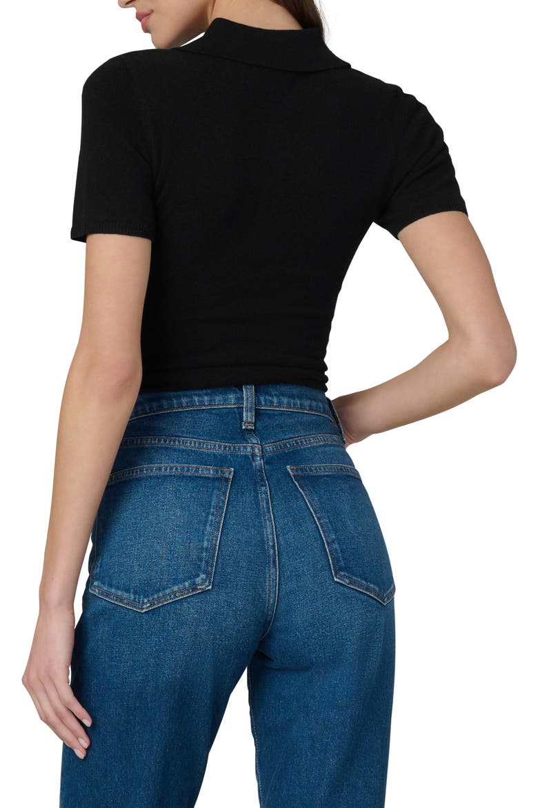 The Short Sleeve Cashmere Polo Sweater, Alternate, color, BLACK