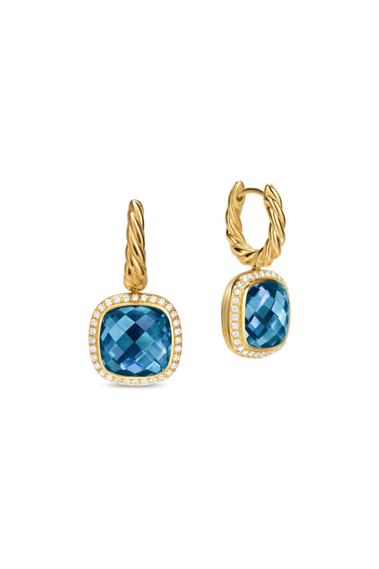 Albion® Drop Earrings in 18K Yellow Gold with Diamonds, 10mm, Alternate, color, 18K GOLD/ BLUE TOPAZ