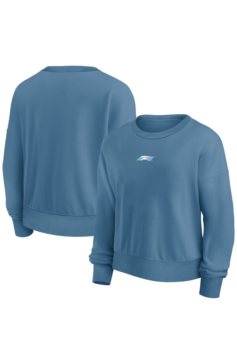 FANATICS Women's Fanatics Branded Blue Formula 1 Merchandise Y2K Badge Fleece Pullover Sweatshirt, Alternate, color, 