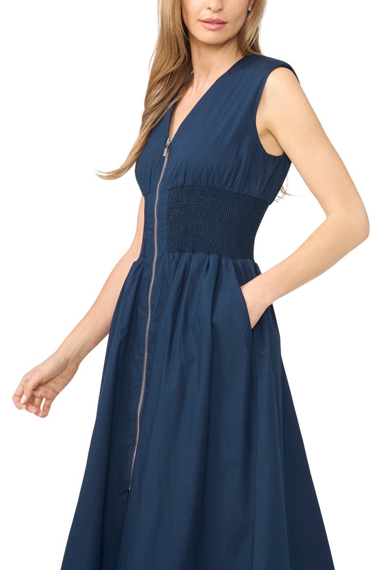 Zip-Front Midi Dress, Alternate, color, CLASSIC NAVY
