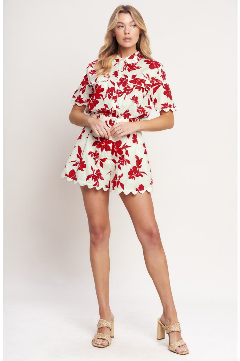Floral Short Sleeve Button-Up Shirt, Alternate, color, OFF WHITE/ RED